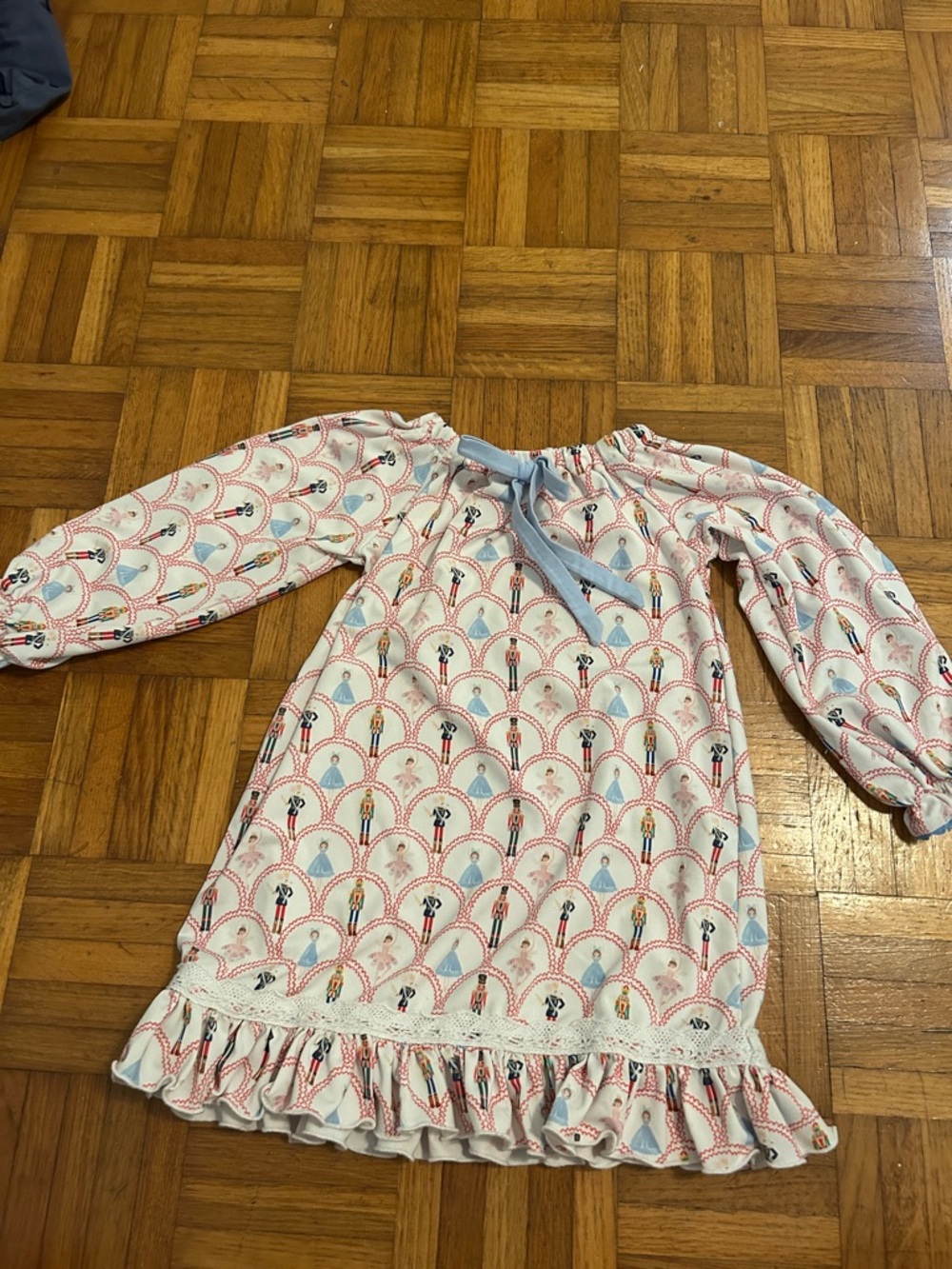 Girls' Pink & Blue Printed Ruffle Hem Dress